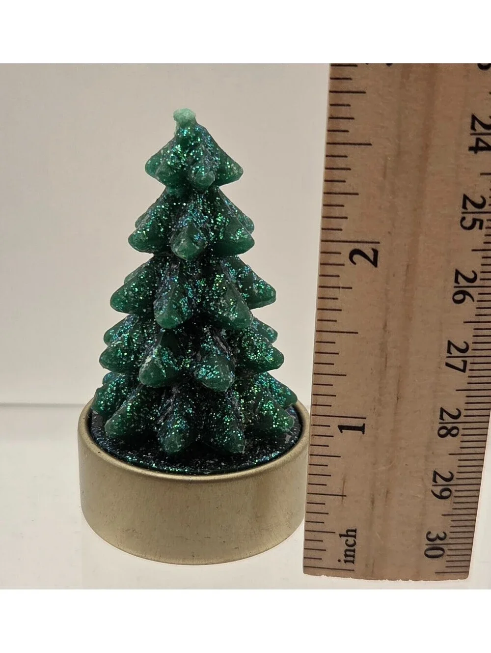 Set of 5 Glitter Green Christmas Tree Tealight Candles Holiday Decor 2.25